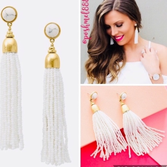 Stella & Dot Jewelry - :: S&D⚜️🦢Gold+White Hand-Beaded Tassel Earrings